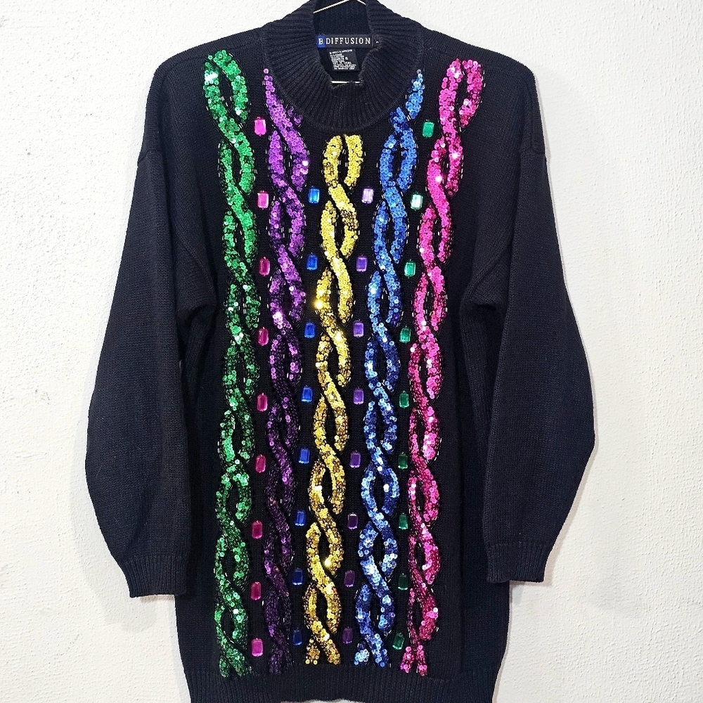 Colorful Sequin Women's Sweater Sz M - Picture 5 of 11